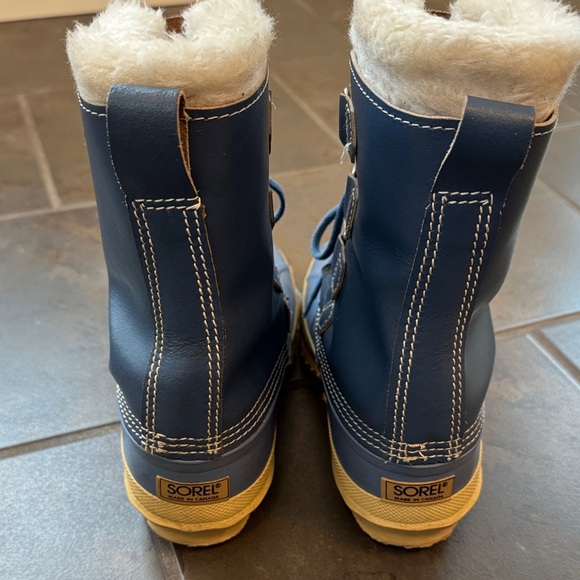 Sorel Vintage Manitou Blue Leather Winter Rain Snow Boots Wool Lined Size 8-8.5 - Picture 3 of 14
